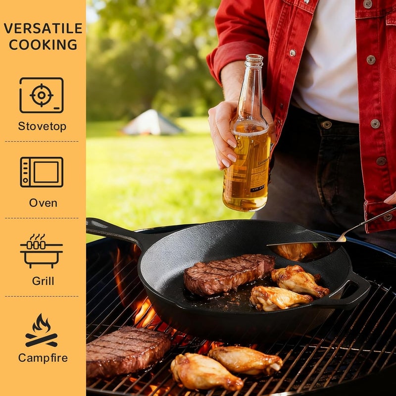 EWFEN Cast Iron Skillet 3-Piece Set, Heavy-Duty Professional Restaurant Chef Quality Pre-Seasoned Pan Cookware Set, 6", 8", 10" Pans For Frying, Saute, Cooking, Use Indoor/Outdoor, Oven, Grill - Image 4